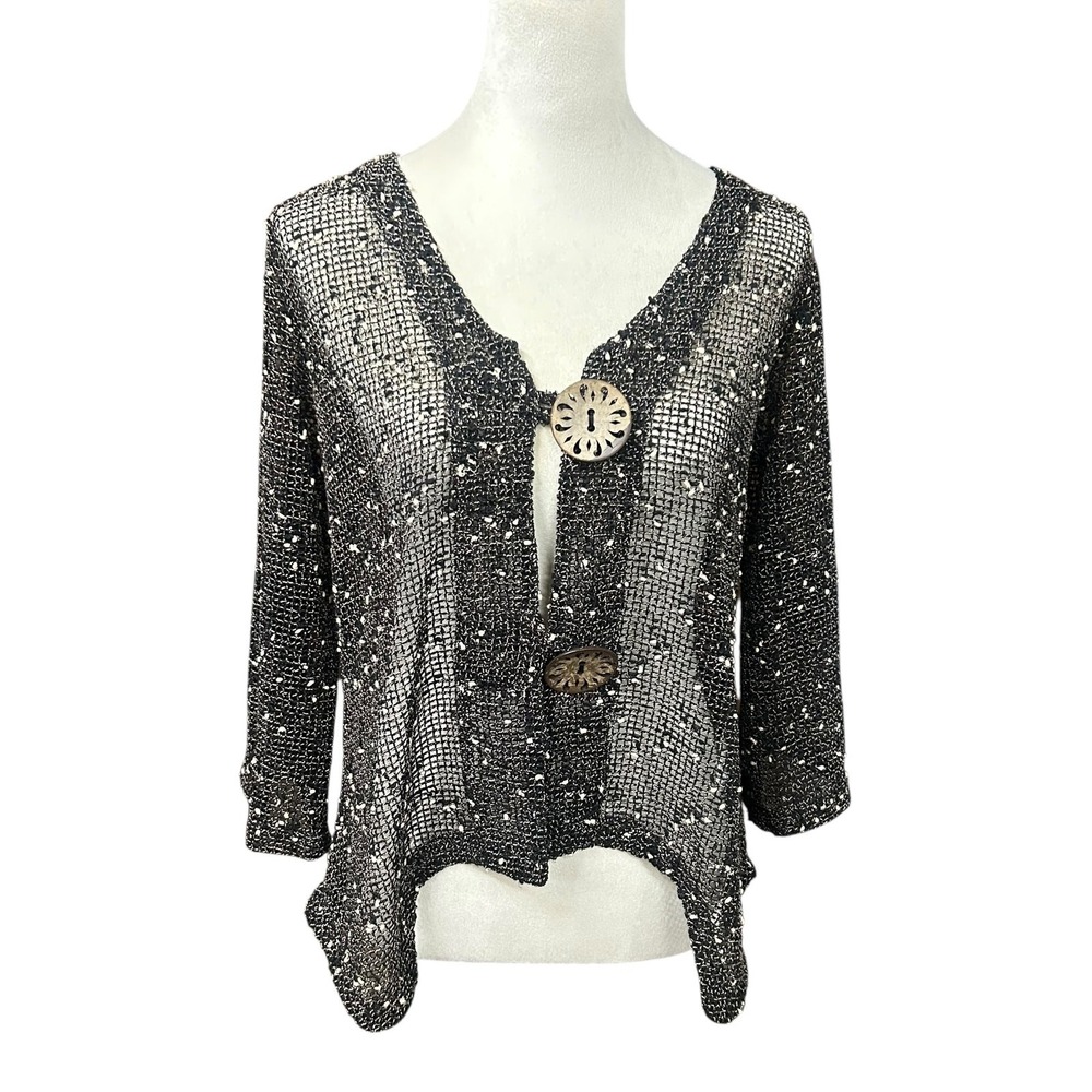 Open Weave Knit Cardigan Jacket S Black‎ Boho Indie Modern Vintage Layering
